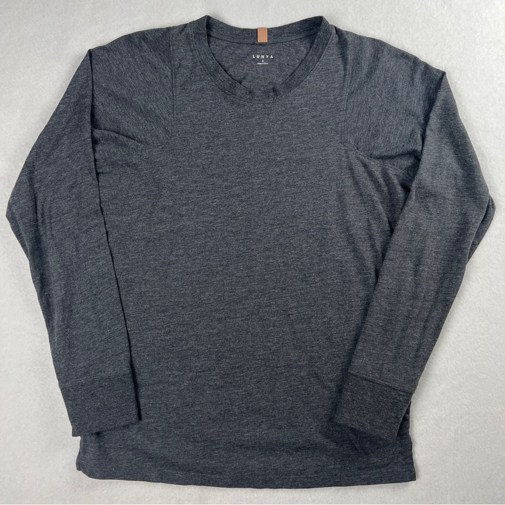 Lunya Women’s Restore Long Sleeve Crew Neck Sleep Shirt Gray Sz Small